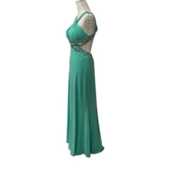 Betsy & Adam Teal Open Back Evening Gown‎ Prom Dress Keyhole Neckline Size 6 - Picture 5 of 8
